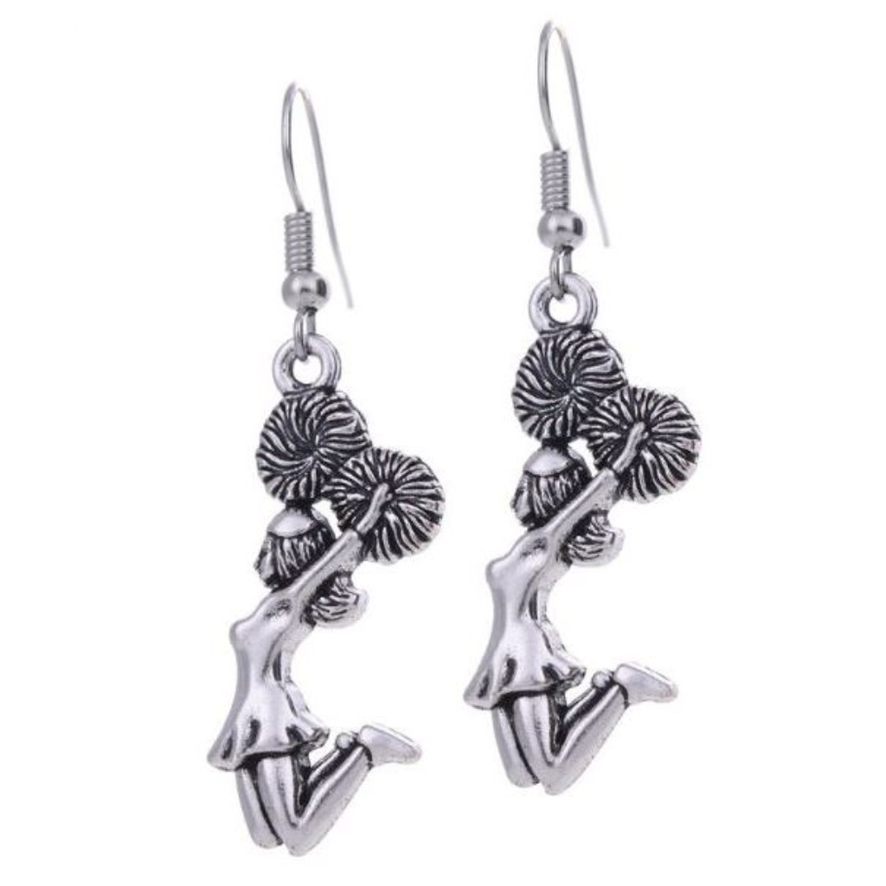 Adorable Cheerleader Tibetan Silver Tone Earrings